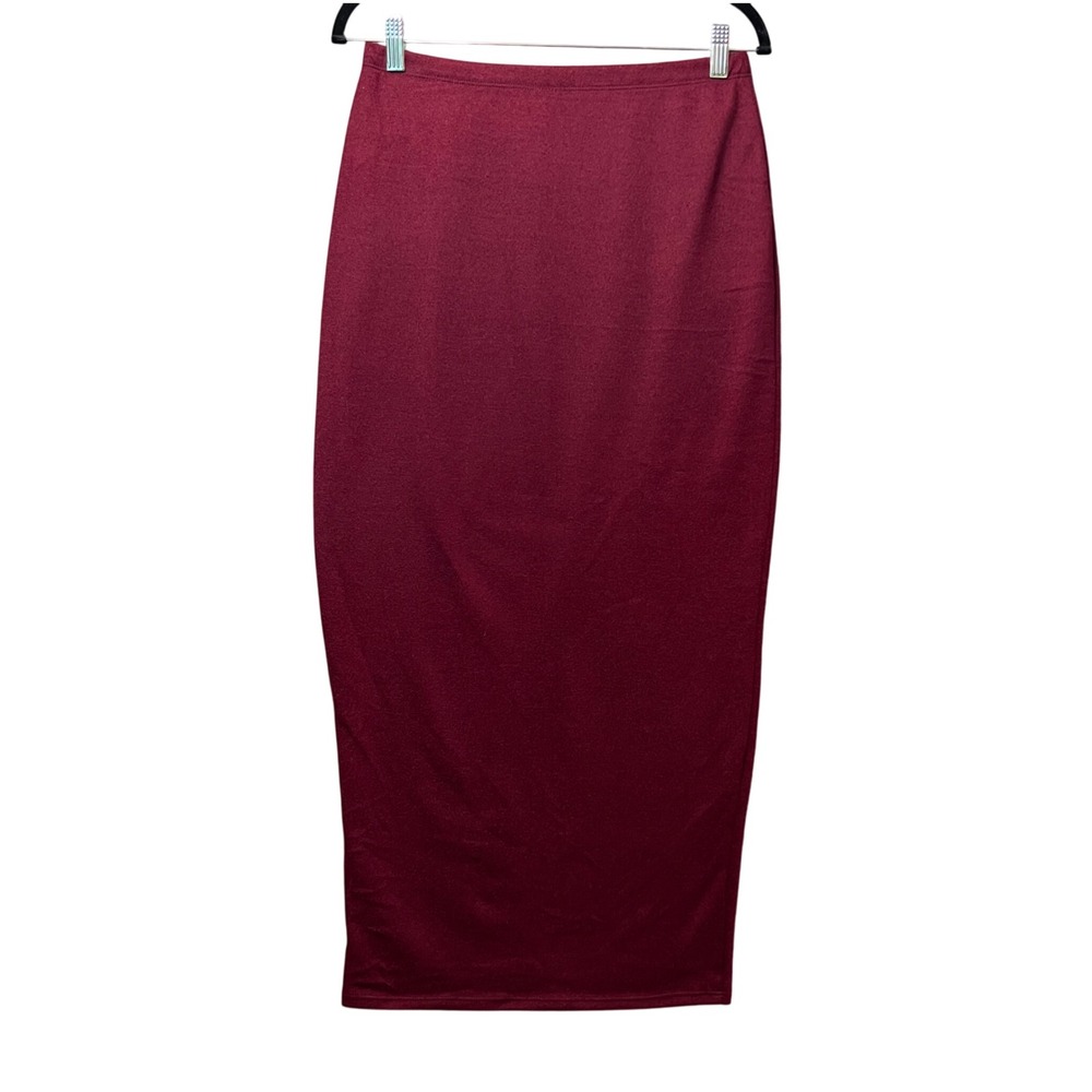 GO Couture Burgundy‎ knit Maxi Pencil Skirt Size L Stretchy Pull On